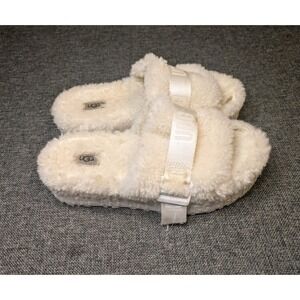 UGG Fluff Yeah Slides Slippers Womens Size 9 White Fur Slip On Fuzzy Shoes